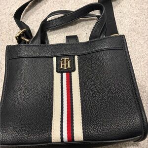 Tommy Hilfiger Black Crossbody Bag with Red and White Stripe